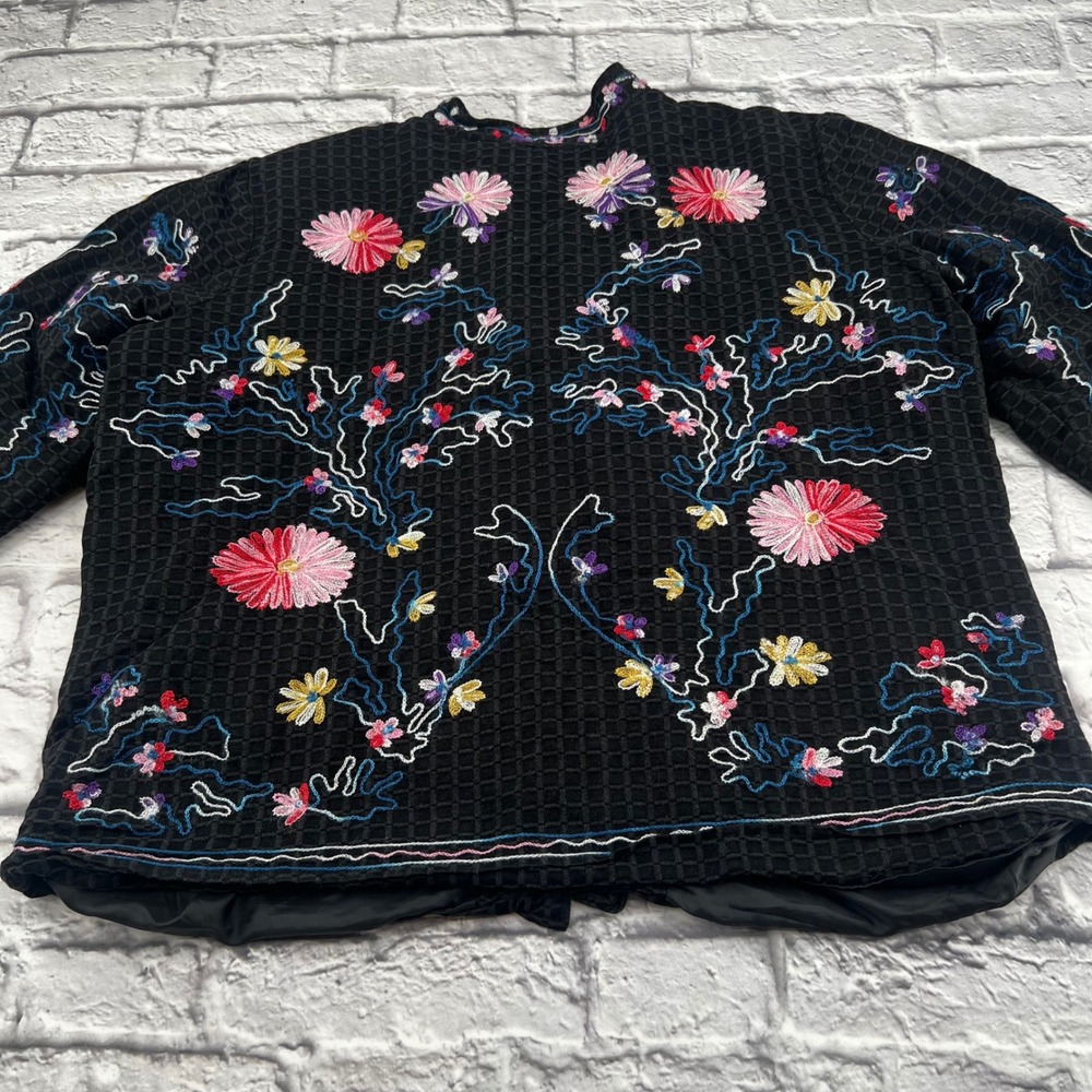 Drapers & Damons Womens 1X Black Multi Floral Embroidered Blazer Jacket - Picture 3 of 8